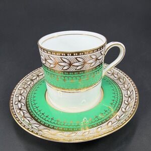 Aynsley Bone China Demitasse Cup Saucer Set Dresden Green Gold Gilt Laurel Leaf
